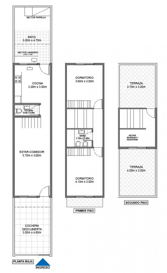 Triplex de 4 Ambientes con Cochera, Patio, Parrilla y Terrazas Propias